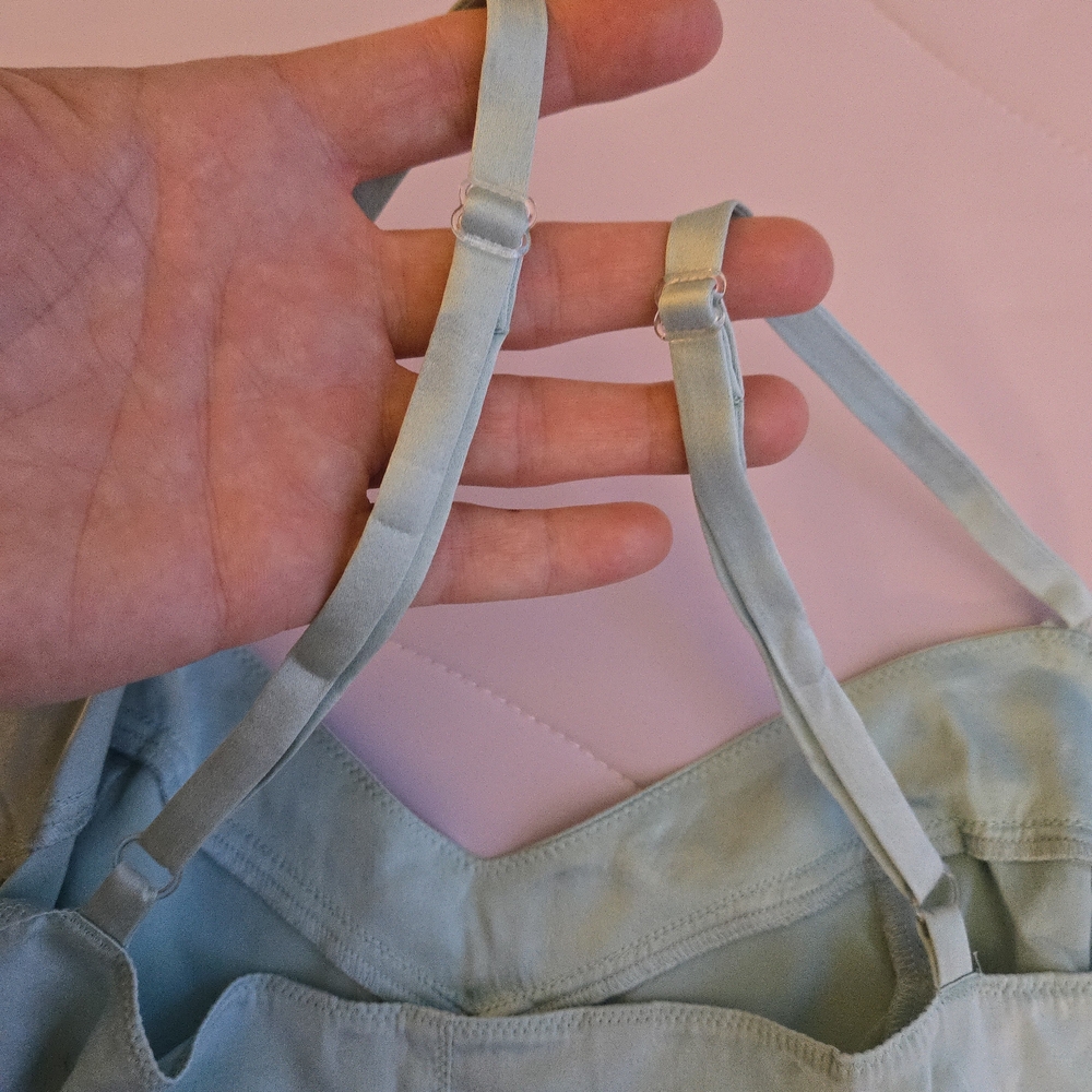 Express Sky Blue Stretch Silk 90s Y2K Bustier Seam Cami Spaghetti Strap Tank EB3 - Picture 8 of 9